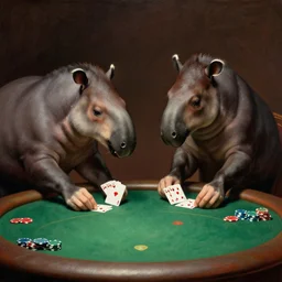 Tapirs playing Poker. Classic Painting.