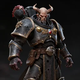 a lean scowling cultist of chaos with one tentacle arm and horns on his face. dressed in a ripped robe. warhammer 4 0 k style, character concept art, extremely high details, artstation contest winner, masterpiece, black blurred background, art by slawomir maniak, chris rahn, ariel perez