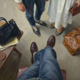 the trappings of modern life, a view from the above, oil painting by greg rutkowski