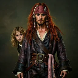portrait painting of 2 5 years old rugged masculine muscular male pirate long long hair soft hair flowing hair crimson hair upper body only long coat waist sash rugged handsome romanticism unreal render cinematic lighting art 1 9 2 0 period drama by bussiere rutkowski andrea rocha