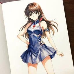 beautiful realistic aesthetic inspirational masterful professional ink pen and watercolor sketch of anime japanese idol girl posing in minidress, marvel style, fine details, trending on artstation, high quality paper