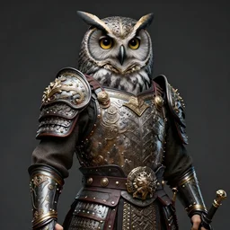 portrait photograph of a real-life warrior with intricate owl armour  Extremely detailed. 8k