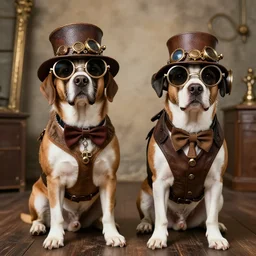 dogs wearing steampunk costumes.