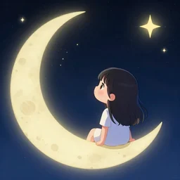 cute anime girl on the moon, looking at the stars, digital art