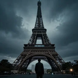 dramatic lighting scene of a me in 2 0 5 0 future eiffel tower. moody and melancholy. with a little bit of lens flare. digital art by beeple