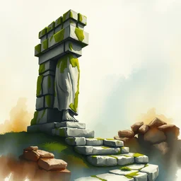 abstract watercolor painting of scandinavian roman god monument, in stone and marble, covered in moss, magical and traditional, runes, cinematic light, national romanticism by anders zorn