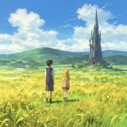 a landscape in the style of grimgar and gleipnir and yofukashi no uta