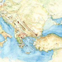 the nuragic civilization, watercolor typographic map by design ahoy