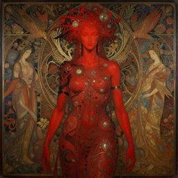 breathtaking detailed red gardian mao dictature cyberpunk death heall concept art painting art deco pattern of birds goddesses amalmation flowers, by hsiao ron cheng, tetsuya ichida, bizarre compositions, exquisite detail, extremely moody lighting, 8 k, art nouveau, old chines painting