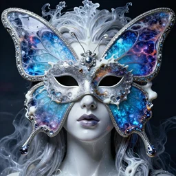 3 d goddess butterfly face portrait, face in the center, beautiful intricate highly detailed venetian mask. glossy, ice, galaxy, plasma, lava, milk, artwork by tooth wu and wlop and beeple and greg rutkowski, 8 k trending on artstation, volumetric lighting