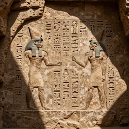 ancient hieroglyph engraved into limestone