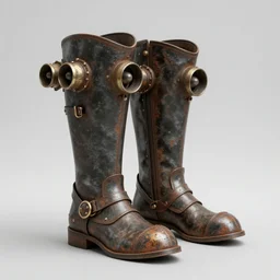 steampunk knight's boots with jets on rusted hyperrealistic, hyperdetailed, chaykin howard and campionpascale and cooke darwyn and davis