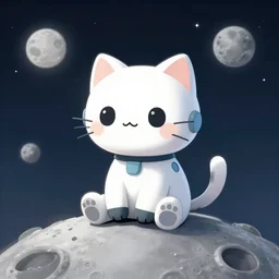 cute little robotcat sitting on the moon, fantasy, concept art, artstation, tyler edlin, feng zhu, siwoo kim, thomas karpi