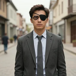 man with eye patch in town for... business