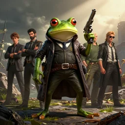 a badass frog mafia boss holding gun. nuri iyem, james gurney, james jean, greg rutkowski, anato finnstark.