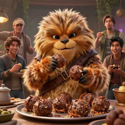 jabba the hutt is eating meatballs all the time everywhere, Greg Rutkowski, Darek Zabrocki, Karlkka, Jayison Devadas, Phuoc Quan, trending on Artstation, 8K, ultra wide angle, pincushion lens effect.