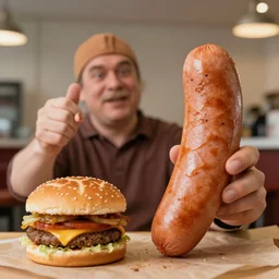 a half man half sausage ordering a big mac