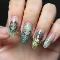 victo ngai cute cthulhu french nail design, highly detailed, high quality, digital painting, by ross tran and studio ghibli and alphonse mucha, artgerm
