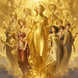 golden sky pan - dimensional omnipotent beings, intricate, highly detailed, digital painting, artstation, concept art, smooth, sharp focus, illustration, unreal engine 5, 8 k, art by artgerm and greg rutkowski and alphonse mucha, by jesper ejsing, by rhads, makoto shinkai and lois van baarle, ilya kuvshinov, rossdraws