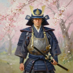 oil painting of a samurai in sakura