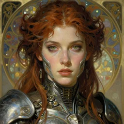 realistic detailed face portrait of a beautiful futuristic viking warrior in alien cyberpunk armor by alphonse mucha, ayami kojima, amano, greg hildebrandt, and mark brooks, female, feminine, art nouveau, cyberpunk, neo - gothic, gothic, character concept design
