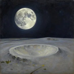 the moon's sea of tranquility, earth in the background in the style of hudson river school of art, oil on canvas