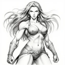 afro samurai anime style, wide angle lens, 3 5 mm, muscular scarlett johansson, d & d, fantasy, intricate, pencil and ink, black and white, elegant, highly detailed, futuristic city landscape, artstation, concep art, smooth, sharp focus, illustration, art by artgerm and greg rutkowski and alphonse mucha