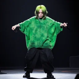 billy eilish in green cape dancing
