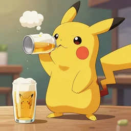 Pikachu drinking a lot of beer 4k