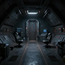 the interior of a sci-fi stealth ship, dark colors, sci-fi, militaristic, highly detailed, unreal engine 5, studio lighting, cinematic, 4k
