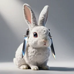 cyberpunk rabbit with a large reflective knife earrings and robotic eyes unreal engine