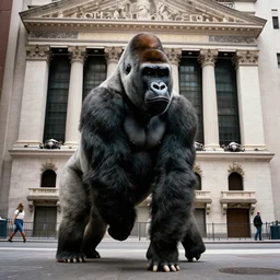 photograph of dream a gorilla crossing the wall street, 4 k