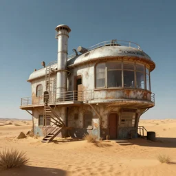 a beautiful photorealistic illustration of cabin industrial architecture building urbex by odile decq, dieselpunk desert architecture island cgsociety sunlight hyperrealism nightsky otherworldly poppy sea lake elysian made of glass flowers infrared meadow water dramatic lighting steampunk sunset, archdaily, wallpaper, highly detailed, trending on artstation.