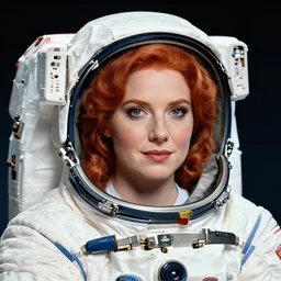 epic professional digital corporate headshot art of attractive redhead astronaut, 4 5 mm lens, facing front, by neal adams and joelle jones, pixiv, epic, much wow, much detail, gorgeous, detailed, cinematic, masterpiece