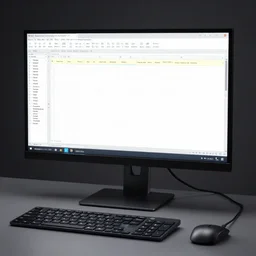 a monitor with a spreadsheet photo realistic studio lighting