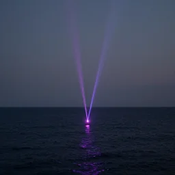 laser beam striking the ocean