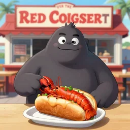 the beast from over the garden wall ordering a lobster roll at a lobster shack, red lobster shack on the ocean in maine, volumetric, realistic, cinematic lighting, ray tracing, unreal engine 5, octane render, hyper realistic, photo, 8 k