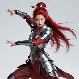 >  professional dynamtic  portrait of female an agile geisha cyberpunk  in a dynamic pose ,  armor elements , long red hair, beautiful bone structure, symmetrical facial features, intricate, elegant, digital painting, concept art, smooth, sharp focus, illustration,  by Ruan Jia and Mandy Jurgens , and mucha, and Artgerm and William-Adolphe Bouguerea