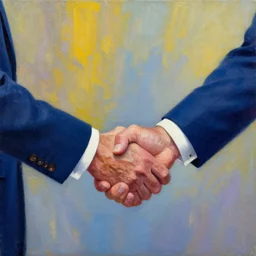Joe Biden shaking the hand of no one, colorful oil painting