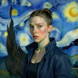portrait of cyberpunk millie bobby brown by vincent van gogh