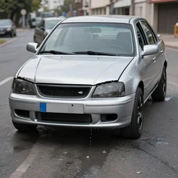 леее куда прешь cheap silver paint sedan car, broken front, front view, heavy drain, hyperrealistic render, daylight, ray tracin, street photo - - q 0. 5 не видишь promt engineer идет