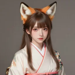 A realistic anime portrait of a beautiful young noblewoman with fox ears wearing a kimono, digital painting, by WLOP and Rossdraws, digtial painting, trending on ArtStation, deviantart