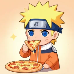 Chibi Naruto eating pizza