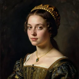 portrait of young woman in renaissance dress and renaissance headdress, art by edward hopper