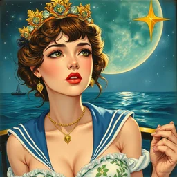 the sailor jupiter. beautiful, realistic painting by mucha and kuvshinov and bilibin. gouache, manga