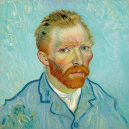 painted portrait of a cheerful middle - aged german businessman, just slightly overweight, fairly attractive, short blonde hair and mustache, painted by vincent van gogh