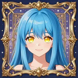 baroque bedazzled gothic royalty frames surrounding a pixelsort rimuru tempest smiling, sky blue straight hair, bangs, with amber eyes, yellow golden eyes, wearing a black maximalist spiked jacket, high collar, ultra detailed, concept art, digital painting, pretty, cinematic, wlop artstation, sharpened early computer graphics, remastered chromatic aberration