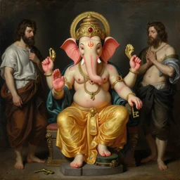 ganesha, key lighting, soft lights, by steve hanks, by edgar maxence, by caravaggio, by michael whelan, by delacroix, by serov valentin, by tarkovsky, 8 k render, detailed, oil on canvas