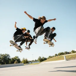 people flying on skateboarding in air