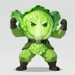 a sentient cabbage determined, powerful, commando digital illustration by katayama bokuyo, agnes cecile